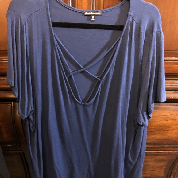 Charlotte Russe Tops - Blue crisscross short sleeve shirt
